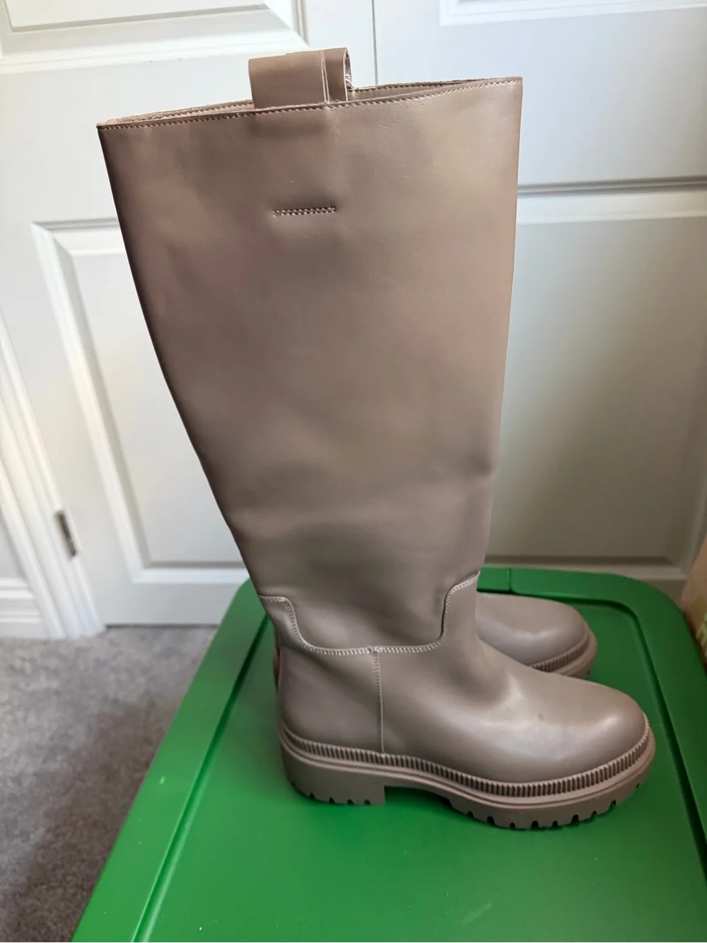 H&M Tall Faux Leather Lug Sole Boots in Taupe